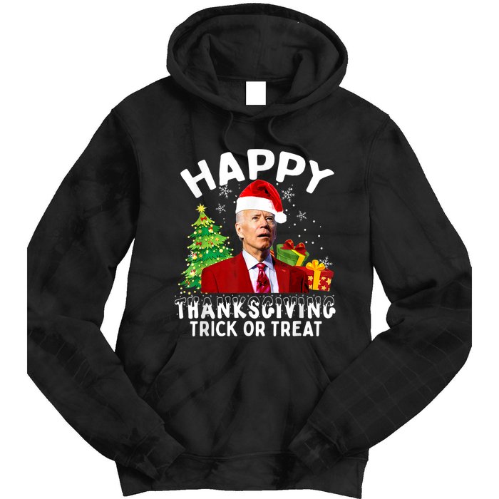 Funny Joe Biden Santa Hat Merry Thanksgiving Christmas Tie Dye Hoodie