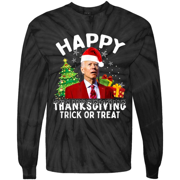 Funny Joe Biden Santa Hat Merry Thanksgiving Christmas Tie-Dye Long Sleeve Shirt