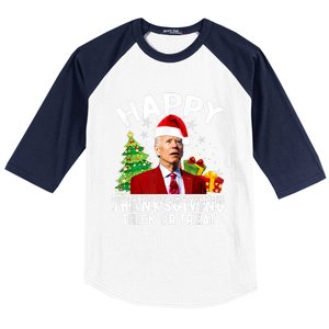 Funny Joe Biden Santa Hat Merry Thanksgiving Christmas Baseball Sleeve Shirt