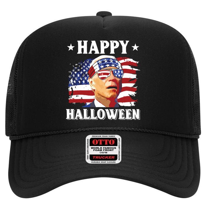 Funny Joe Biden 4th Of July Happy Halloween High Crown Mesh Back Trucker Hat