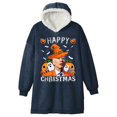 Funny Joe Biden Happy Halloween Happy Christmas Saying Hooded Wearable Blanket