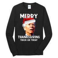 Funny Joe Biden Santa Hat Merry Thanksgiving Christmas Tall Long Sleeve T-Shirt