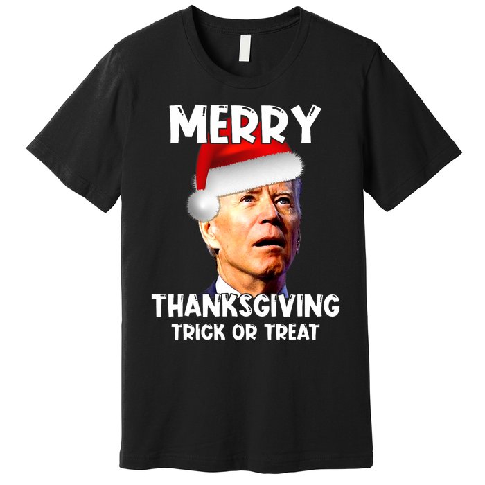 Funny Joe Biden Santa Hat Merry Thanksgiving Christmas Premium T-Shirt