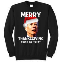 Funny Joe Biden Santa Hat Merry Thanksgiving Christmas Tall Sweatshirt