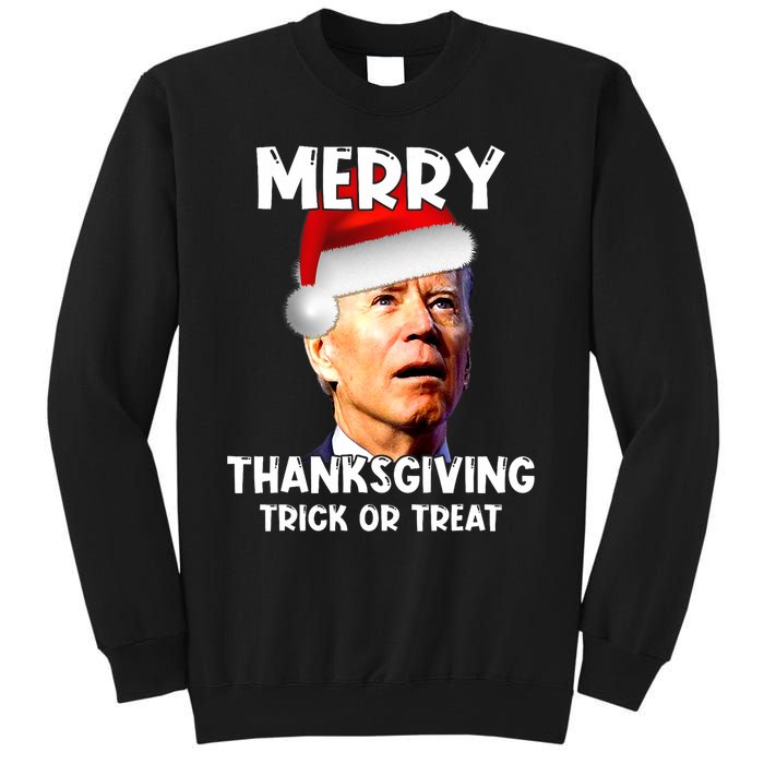 Funny Joe Biden Santa Hat Merry Thanksgiving Christmas Tall Sweatshirt