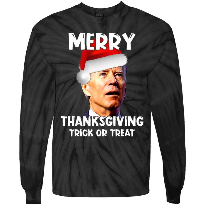 Funny Joe Biden Santa Hat Merry Thanksgiving Christmas Tie-Dye Long Sleeve Shirt