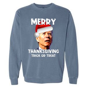 Funny Joe Biden Santa Hat Merry Thanksgiving Christmas Garment-Dyed Sweatshirt