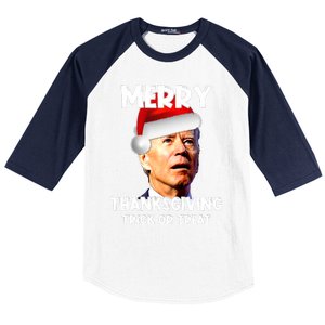 Funny Joe Biden Santa Hat Merry Thanksgiving Christmas Baseball Sleeve Shirt