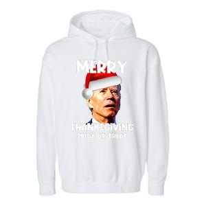 Funny Joe Biden Santa Hat Merry Thanksgiving Christmas Garment-Dyed Fleece Hoodie