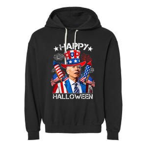 Funny Joe Biden 4th Of July Happy Halloween Firework Garment-Dyed Fleece Hoodie