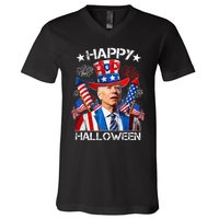 Funny Joe Biden 4th Of July Happy Halloween Firework V-Neck T-Shirt