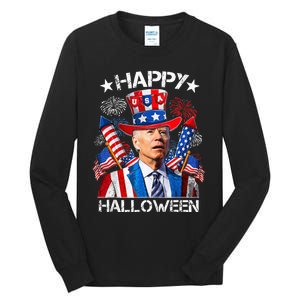 Funny Joe Biden 4th Of July Happy Halloween Firework Tall Long Sleeve T-Shirt