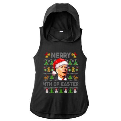 Funny Joe Biden Merry 4th Of Easter Ugly Christmas Sweater Ladies PosiCharge Tri-Blend Wicking Draft Hoodie Tank