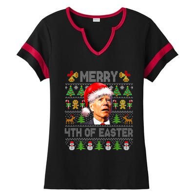 Funny Joe Biden Merry 4th Of Easter Ugly Christmas Sweater Ladies Halftime Notch Neck Tee