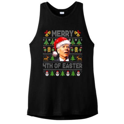 Funny Joe Biden Merry 4th Of Easter Ugly Christmas Sweater Ladies PosiCharge Tri-Blend Wicking Tank