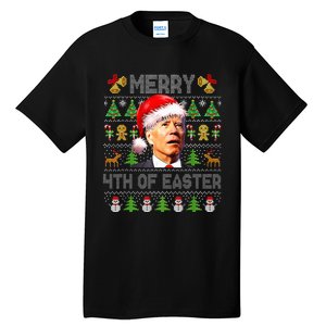 Funny Joe Biden Merry 4th Of Easter Ugly Christmas Sweater Tall T-Shirt