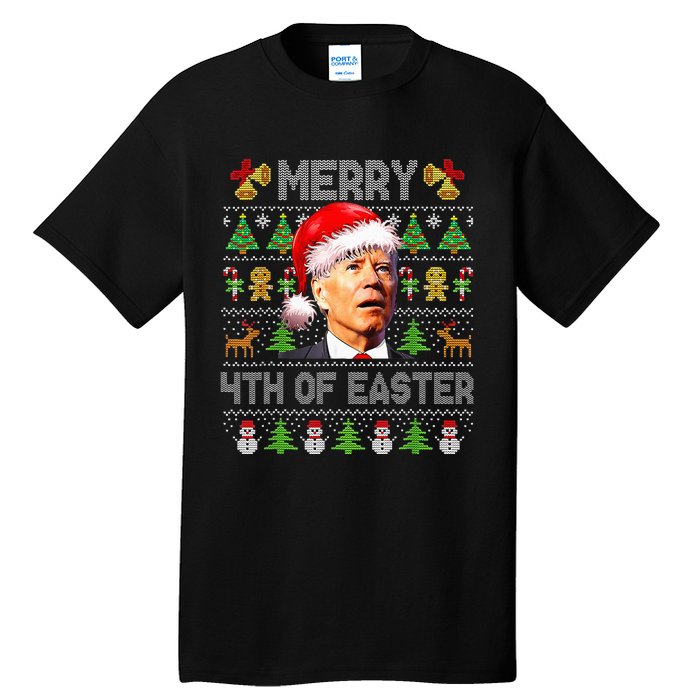 Funny Joe Biden Merry 4th Of Easter Ugly Christmas Sweater Tall T-Shirt