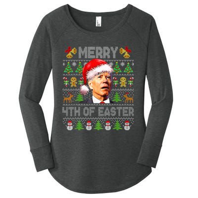 Funny Joe Biden Merry 4th Of Easter Ugly Christmas Sweater Women's Perfect Tri Tunic Long Sleeve Shirt