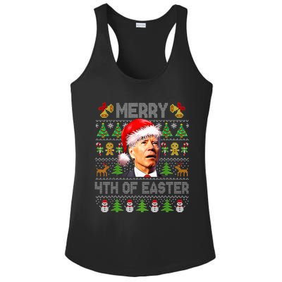 Funny Joe Biden Merry 4th Of Easter Ugly Christmas Sweater Ladies PosiCharge Competitor Racerback Tank