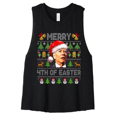 Funny Joe Biden Merry 4th Of Easter Ugly Christmas Sweater Women's Racerback Cropped Tank