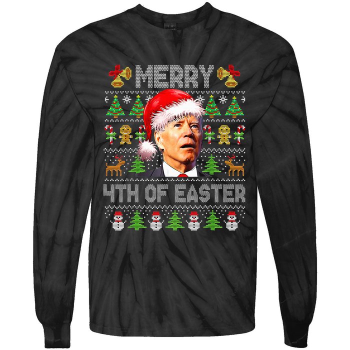 Funny Joe Biden Merry 4th Of Easter Ugly Christmas Sweater Tie-Dye Long Sleeve Shirt