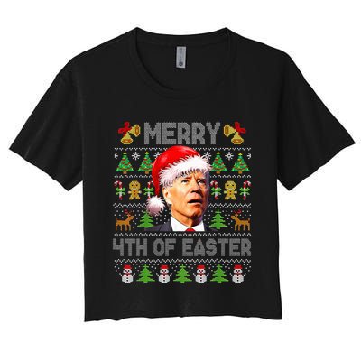 Funny Joe Biden Merry 4th Of Easter Ugly Christmas Sweater Women's Crop Top Tee