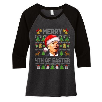 Funny Joe Biden Merry 4th Of Easter Ugly Christmas Sweater Women's Tri-Blend 3/4-Sleeve Raglan Shirt