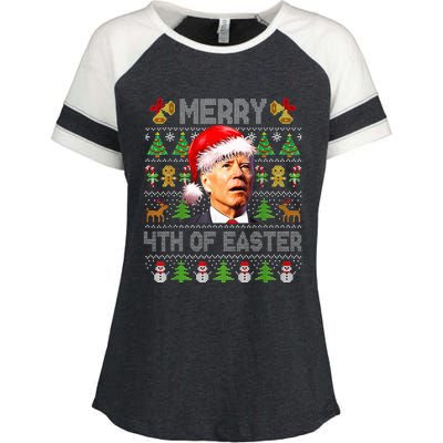 Funny Joe Biden Merry 4th Of Easter Ugly Christmas Sweater Enza Ladies Jersey Colorblock Tee