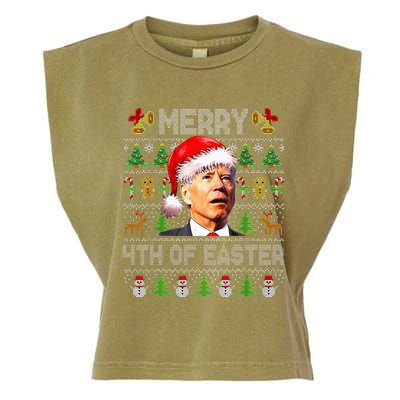 Funny Joe Biden Merry 4th Of Easter Ugly Christmas Sweater Garment-Dyed Women's Muscle Tee