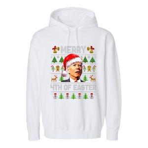 Funny Joe Biden Merry 4th Of Easter Ugly Christmas Sweater Garment-Dyed Fleece Hoodie