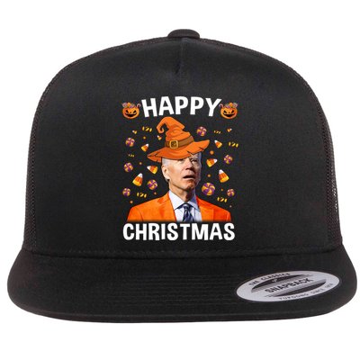 Funny Joe Biden Happy Halloween Happy Christmas Flat Bill Trucker Hat