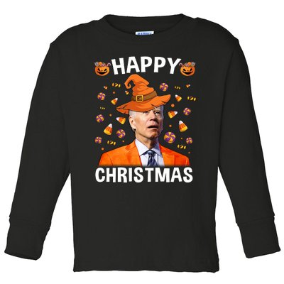 Funny Joe Biden Happy Halloween Happy Christmas Toddler Long Sleeve Shirt