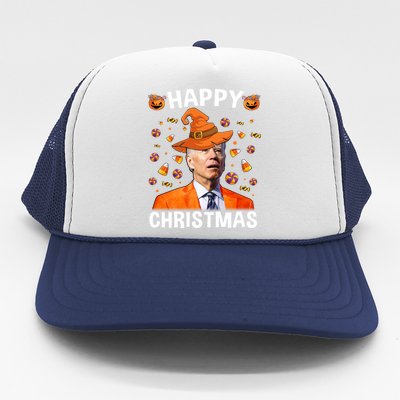 Funny Joe Biden Happy Halloween Happy Christmas Trucker Hat