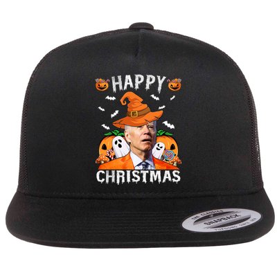 Funny Joe Biden Happy Halloween Happy Christmas Flat Bill Trucker Hat