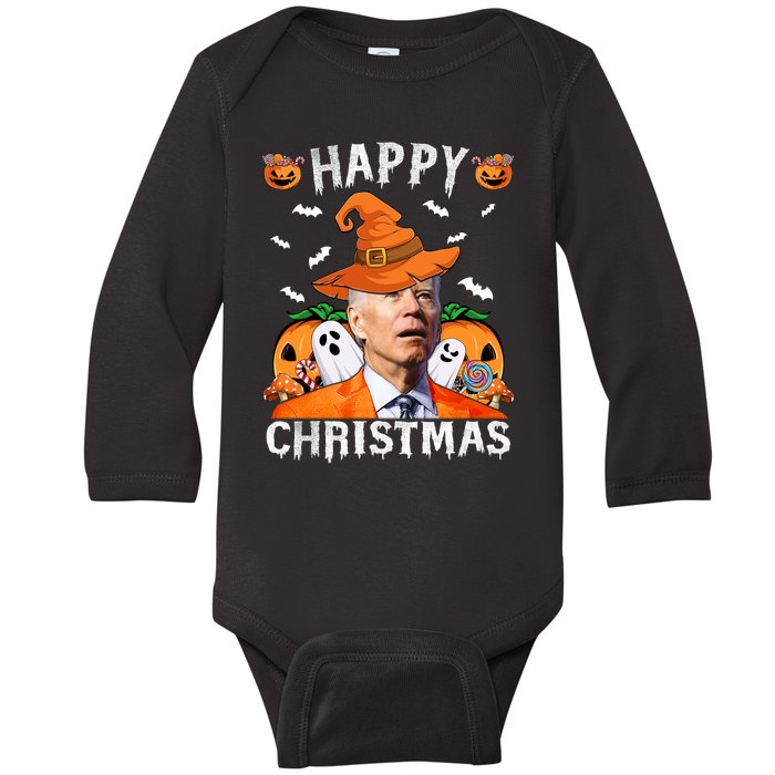 Funny Joe Biden Happy Halloween Happy Christmas Baby Long Sleeve Bodysuit