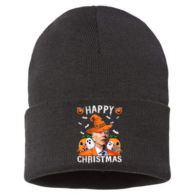 Funny Joe Biden Happy Halloween Happy Christmas Sustainable Knit Beanie