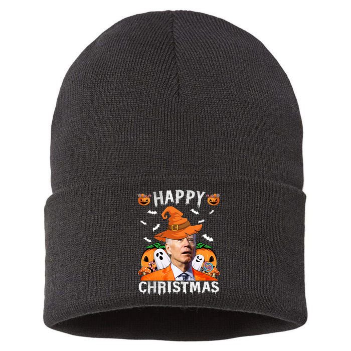 Funny Joe Biden Happy Halloween Happy Christmas Sustainable Knit Beanie