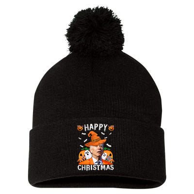 Funny Joe Biden Happy Halloween Happy Christmas Pom Pom 12in Knit Beanie