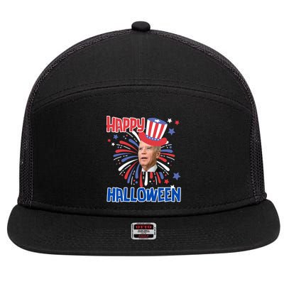 Funny Joe Biden 4th July Confused Happy Halloween Biden Great Gift 7 Panel Mesh Trucker Snapback Hat