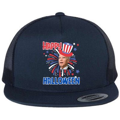 Funny Joe Biden 4th July Confused Happy Halloween Biden Great Gift Flat Bill Trucker Hat