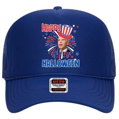 Funny Joe Biden 4th July Confused Happy Halloween Biden Great Gift High Crown Mesh Back Trucker Hat