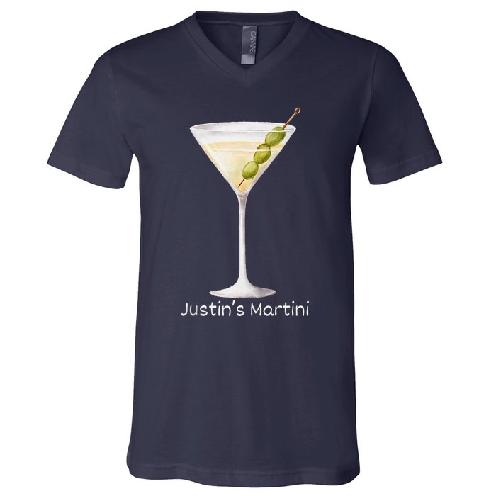 Funny Justin’S Big Martini Drinking Humor Party V-Neck T-Shirt