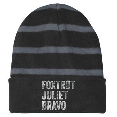 Foxtrot Juliet Bravo Striped Beanie with Solid Band