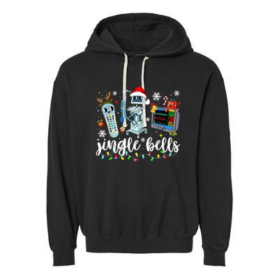 Funny Jingle Bells Telemetry Nurse Christmas Tech Nursing Garment-Dyed Fleece Hoodie