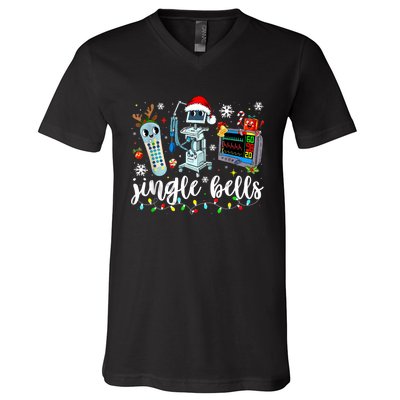 Funny Jingle Bells Telemetry Nurse Christmas Tech Nursing V-Neck T-Shirt