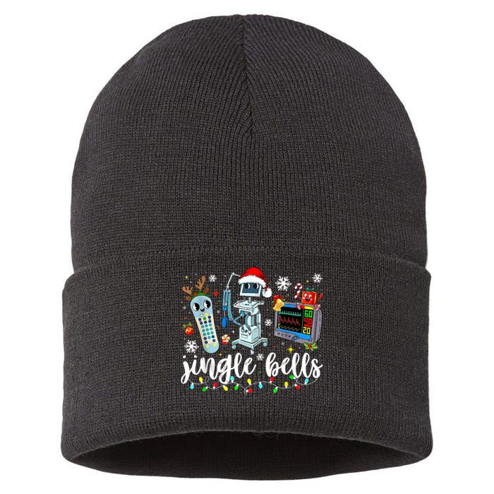 Funny Jingle Bells Telemetry Nurse Christmas Tech Nursing Sustainable Knit Beanie