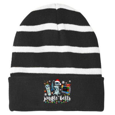 Funny Jingle Bells Telemetry Nurse Christmas Tech Nursing Striped Beanie with Solid Band