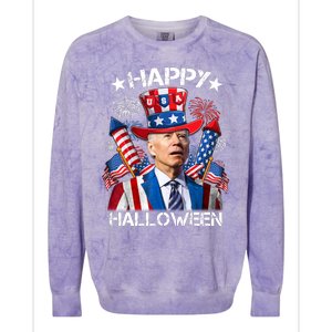 Funny Joe Biden 4th Of July Happy Halloween Firework Colorblast Crewneck Sweatshirt