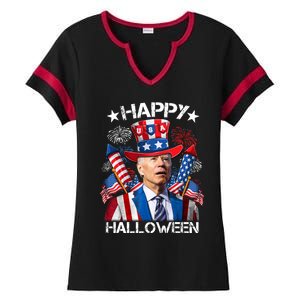 Funny Joe Biden 4th Of July Happy Halloween Firework Ladies Halftime Notch Neck Tee