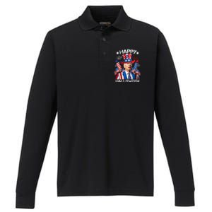 Funny Joe Biden 4th Of July Happy Halloween Firework Performance Long Sleeve Polo